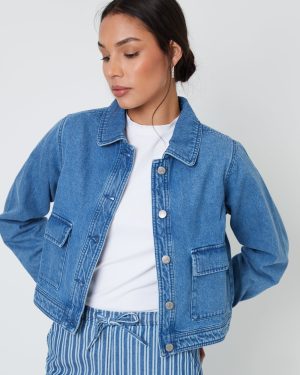 Threadbare Women's Mid Wash Boxy Denim Jacket
