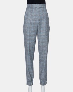 Tibi Grey Cooper Plaid Wool & Silk Joggers L