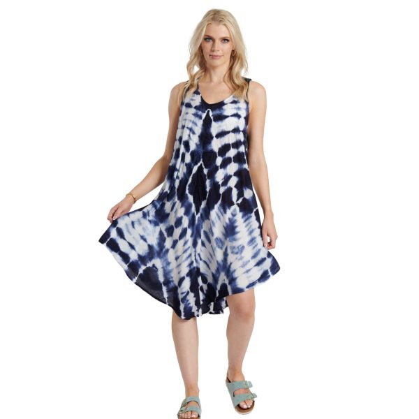 Tie Dye Tunic Dress - Navy & White - Medium - TJ Hughes