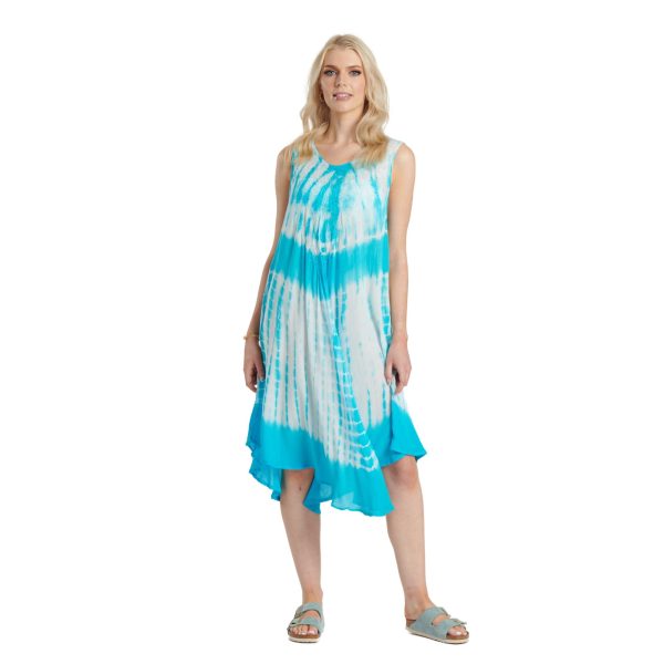 Tie Dye Tunic Dress - Turquoise & White - Medium - TJ Hughes