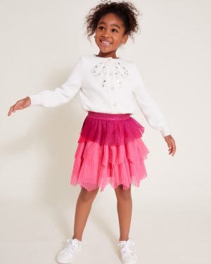 Tier Pleated Mesh Skirt Pink