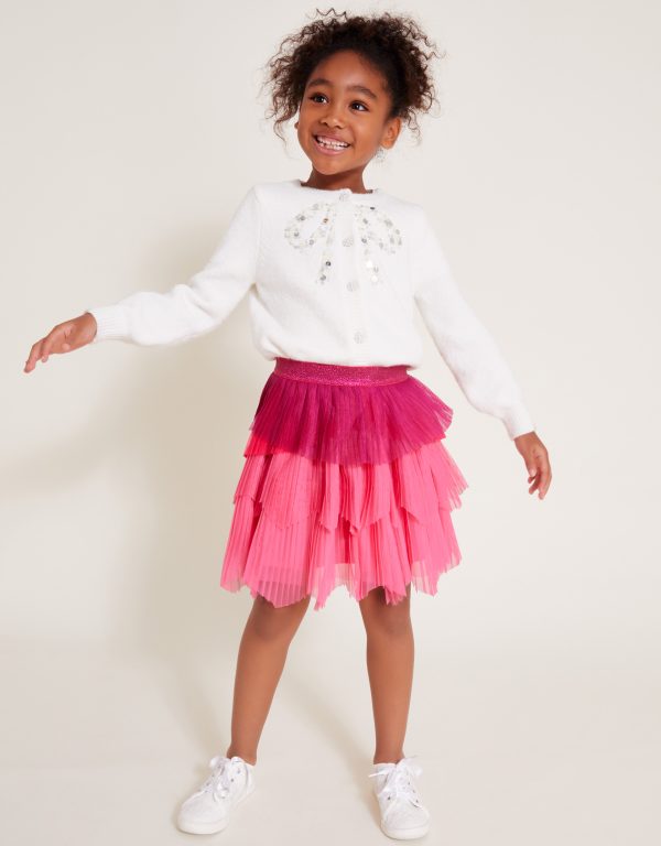 Tier Pleated Mesh Skirt Pink