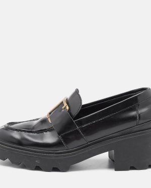 Tod's Black Leather Platform Loafers Size 37