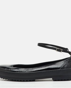 Tod's Black Patent Leather Ankle Strap Ballet Flats Size 38