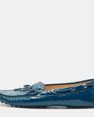Tod's Blue Patent Leather Bow Slip On Loafers Size 38