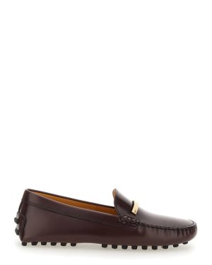 Tod's Brown Loafers With Logo Plaque And Rubber Sole In Leather Woman