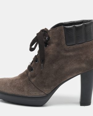 Tod's Brown Suede and Leather Lace Up Ankle Boots Size 36