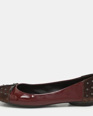 Tod's Brown/Burgundy Suede and Patent Leather Bow Ballet Flats Size 39
