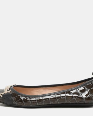 Tod's Green Croc Embossed Patent Leather Ballet Flats Size 36.5