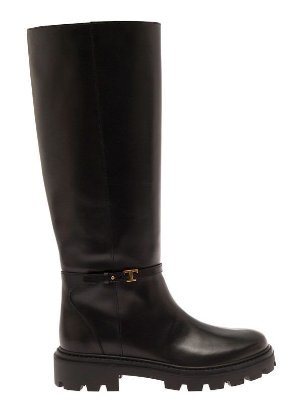 Tod's Knee Boots With Logo Detail And Chunky Platform In Leather
