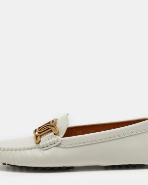 Tod's Off White Leather Chain Detail Kate Loafers Size 35.5