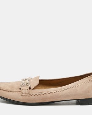 Tod's Pink Suede Crystal Embellished Loafers Size 38.5