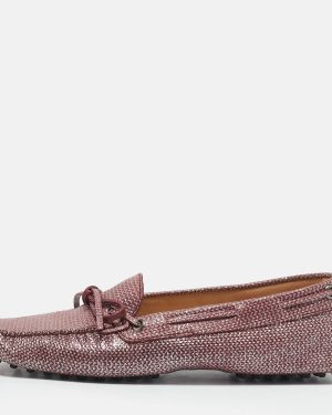 Tod's Purple Glitter and Leather Slip On Loafers Size 38