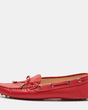 Tod's Red Leather Bow Slip On Loafers Size 38