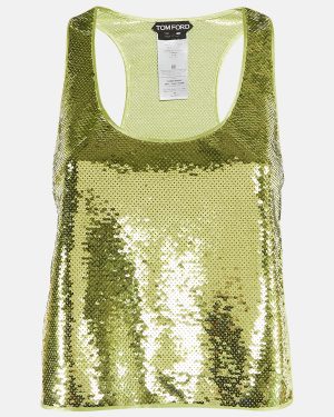Tom Ford Green Sequin Slit Detail Tank Top XS