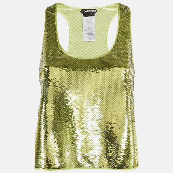 Tom Ford Green Sequin Slit Detail Tank Top XS
