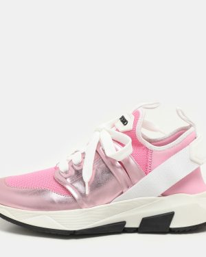 Tom Ford Pink Leather and Mesh Jago Low Top Sneakers Size 36.5