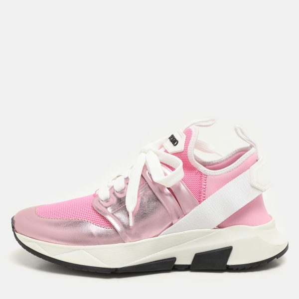 Tom Ford Pink Leather and Mesh Jago Low Top Sneakers Size 36.5