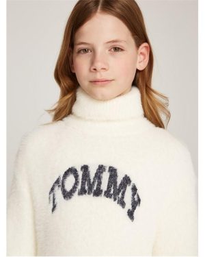 Tommy Hilfiger Turtleneck Fluffy Jumper Dress Juniors - White