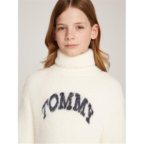 Tommy Hilfiger Turtleneck Fluffy Jumper Dress Juniors - White