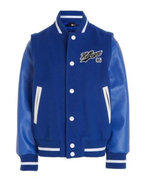 Tommy Hilfiger Varsity Zip-Off Sleeves Script Back Logo Bomber Jacket Juniors - Blue