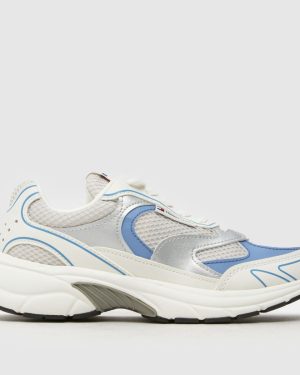 Tommy Jeans Coney Metallic Runner Trainers in White & Pl Blue