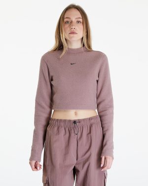 Top Nike Sportswear Phoenix Plush Women's Long-Sleeve Crop Top Smokey Mauve/ Black S