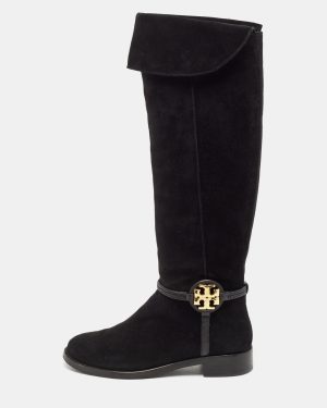Tory Burch Black Suede Miller Over The Knee Boots Size 37.5