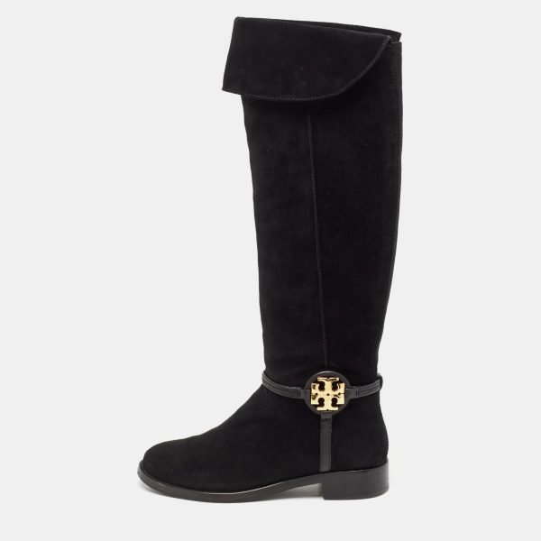 Tory Burch Black Suede Miller Over The Knee Boots Size 37.5