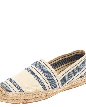 Tory Burch Cream/Blue Striped Canvas Espadrilles Loafers Size 36.5