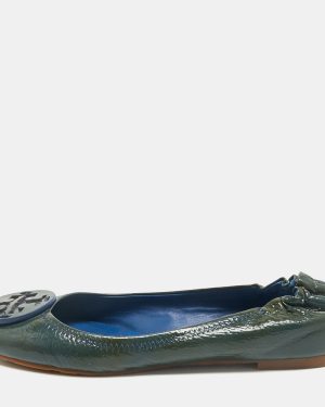 Tory Burch Dark Green Patent Leather Minnie Ballet Flats Size 39