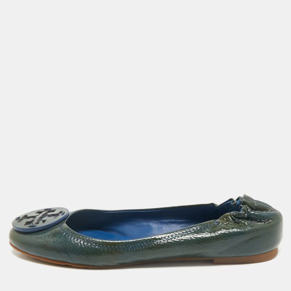 Tory Burch Dark Green Patent Leather Minnie Ballet Flats Size 39