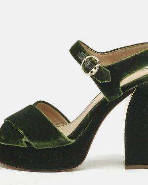 Tory Burch Green Velvet Platform Ankle Strap Sandals Size 38