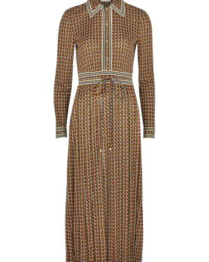 Tory Burch Printed Satin-jersey Shirt Dress - Brown - 8