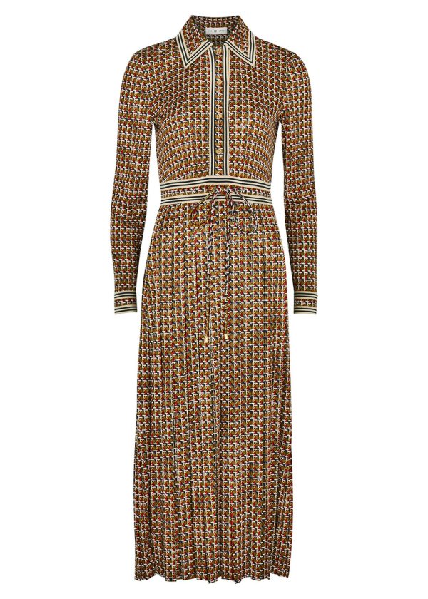 Tory Burch Printed Satin-jersey Shirt Dress - Brown - 8