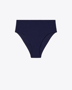 Tory Burch Smocked High-Leg High-Waisted Bikini Bottom