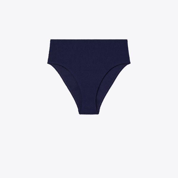 Tory Burch Smocked High-Leg High-Waisted Bikini Bottom