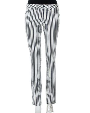 Tory Burch White & Blue Striped Denim Marlien Leggings M
