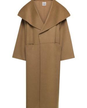 Totême Camel Brown Oversize Coat With Shawl Lapels In Wool And Cashmere Woman Toteme