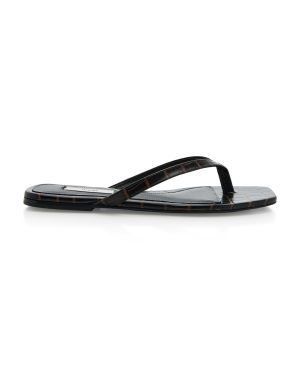 Toteme - Croc-Effect Leather Flip Flop Sandals - Black - IT 38 - Moda Operandi