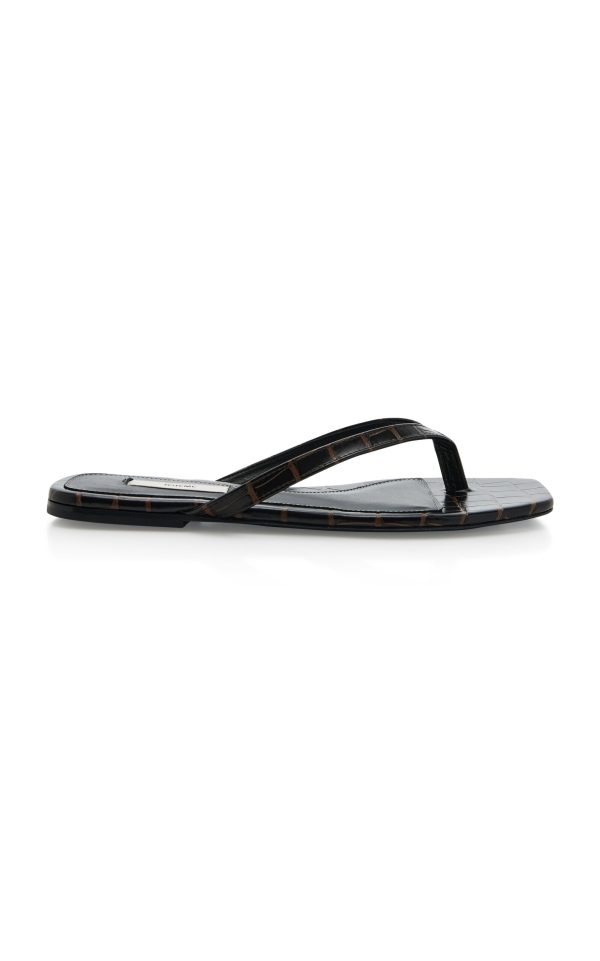 Toteme - Croc-Effect Leather Flip Flop Sandals - Black - IT 38 - Moda Operandi