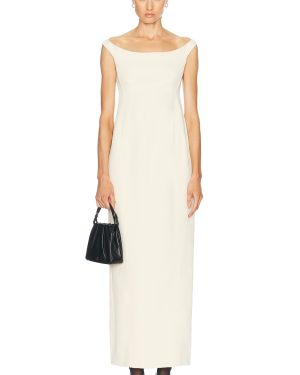 Toteme Curved Off Shoulder Dress in Eggnog - White. Size 34 (also in 38).