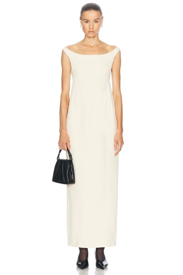 Toteme Curved Off Shoulder Dress in Eggnog - White. Size 34 (also in 38).
