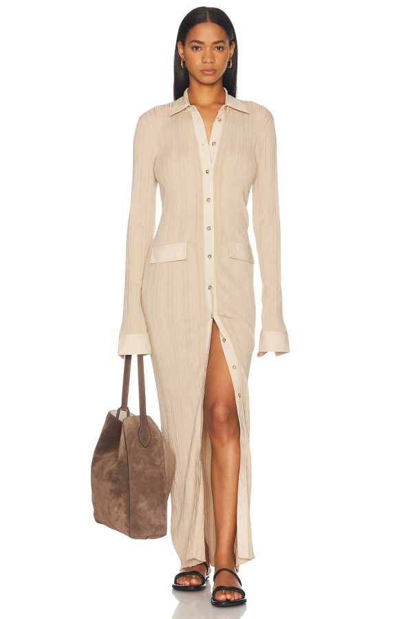 Toteme Knitted Shirt Dress in Peanut - Beige. Size M (also in XS).