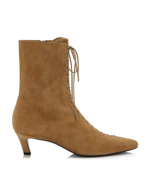 Toteme - Lace-Up Suede Ankle Boots - Tan - IT 37 - Moda Operandi
