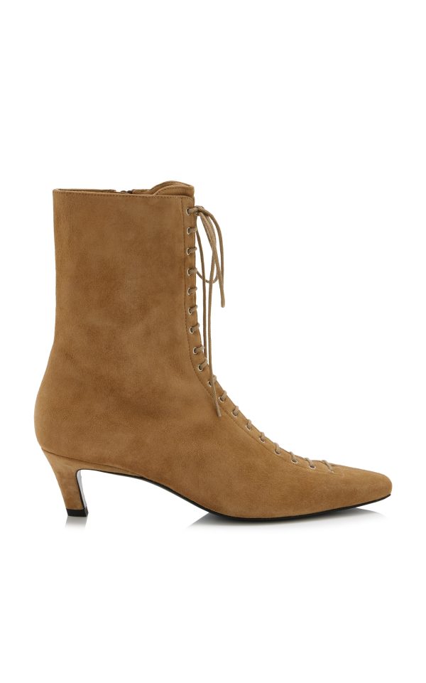 Toteme - Lace-Up Suede Ankle Boots - Tan - IT 37 - Moda Operandi