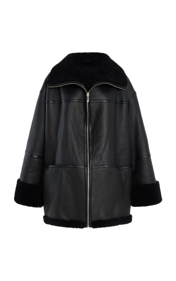 Toteme - Menfi Oversized Shearling Coat - Black - XS/S - Moda Operandi
