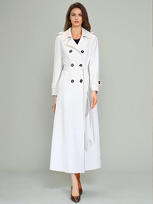 Trench Coat For Woman Quality Sash Turndown Collar Long Sleeves Full Length Coat