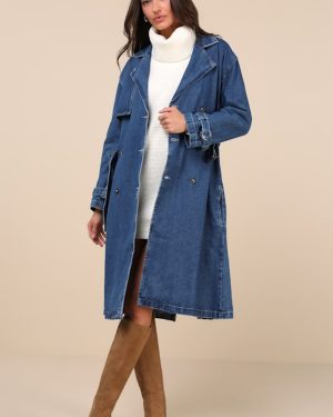 Trendsetting Weather Medium Wash Denim Trench Coat