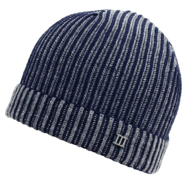 Tresanti Navy Blue & Grey Ribbed Beanie Hat with Metal Tresanti Logo